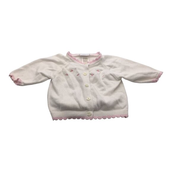 Carter's Baby Girl Sweater White & Pink Floral Button Up 3-6M Cotton Lightweight - Picture 1 of 11